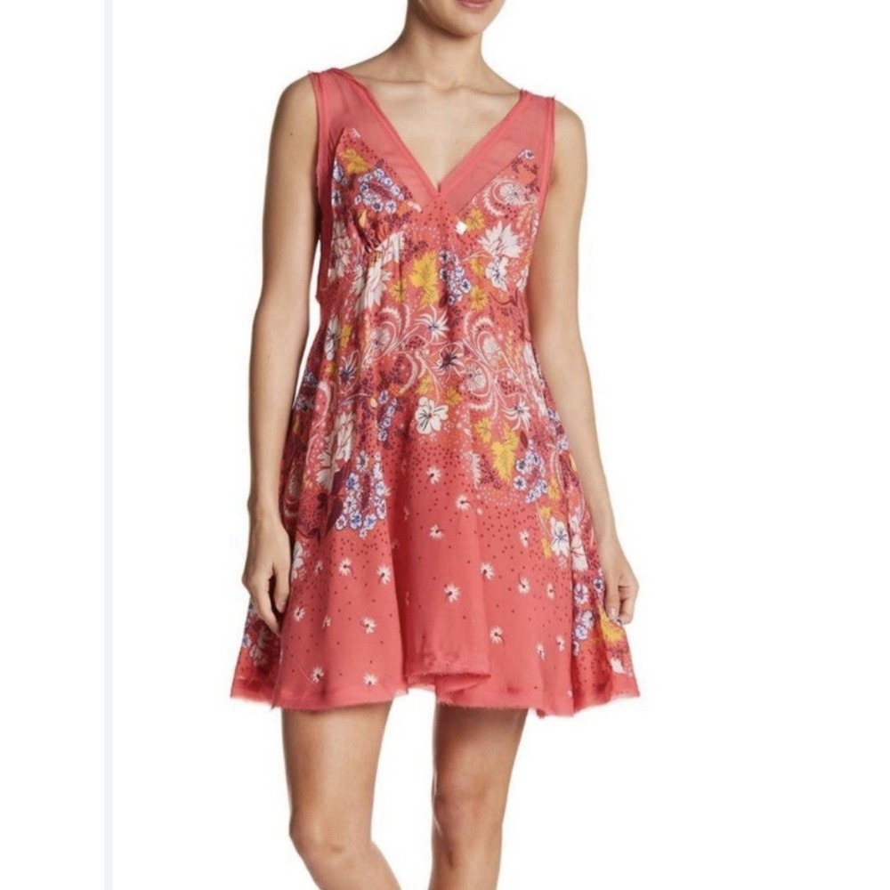 New Free People Intimately Dress Women's‎ Medium Floral Mini Lined Short Sleeve